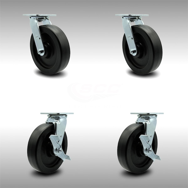 Service Caster 8 Inch Stainless Steel Polyolefin Swivel Caster Set with Ball Bearings 2 Brakes SCC-SS30S820-POB-2-TLB-2 - main